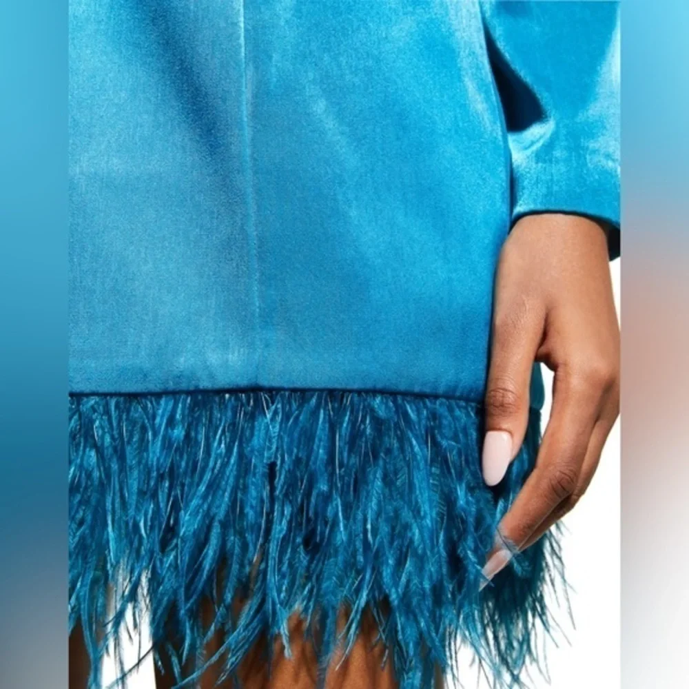 Aidan By Aidan Mattox Feather-Hem Tuxedo Dress Size 12 - Picture 5 of 10